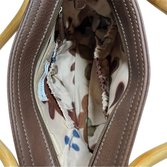 Worthington Brown Leather Woven Bag Set With Wooden Handles cruise tropical - Picture 3 of 9